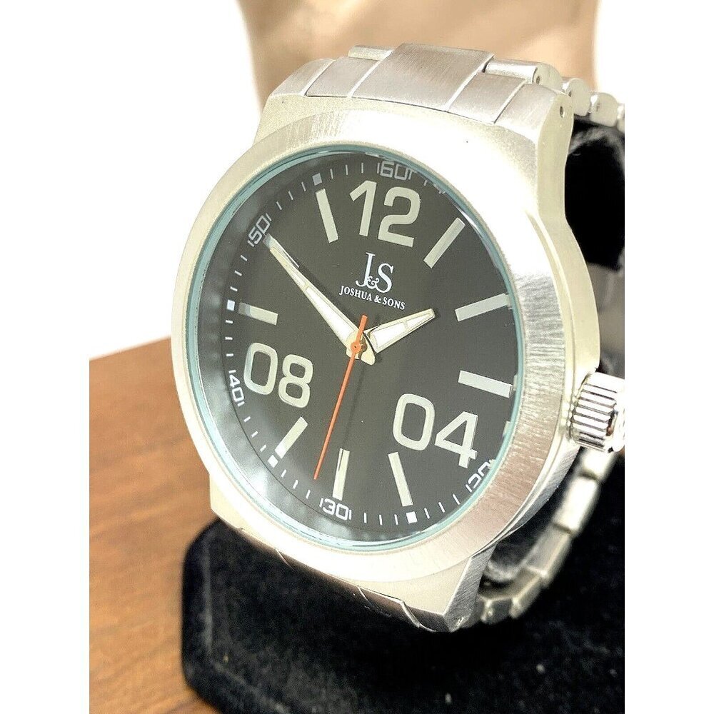 Joshua & Sons Men's Watch JS82SSB Quartz Black Dial Silver Stainless Ste…